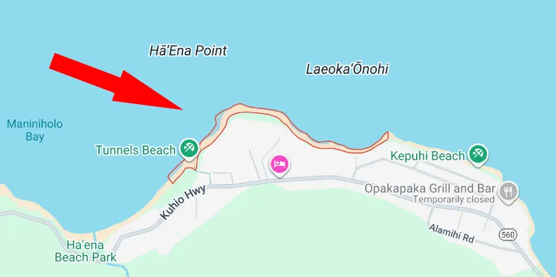 Tunnels Beach Kauai Location Map - Click for Interactive Map